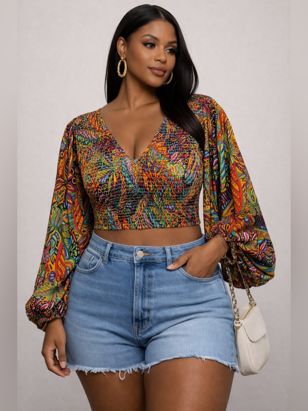 Live 4 Truth Vibrant Multicolor V-Neck Crop Top Boho Glam Size Medium